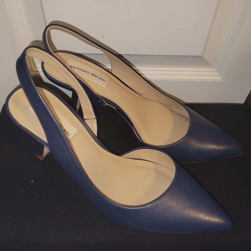 Antonio Melani Kacy Slingback Leather Pumps 9M Vessel Blue